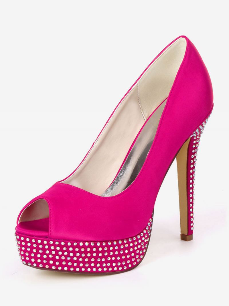 Dame Rhinestone Plattformsko Peep Toe Brude Pumps - Rose