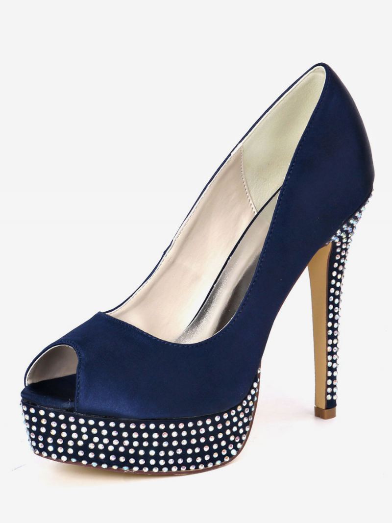 Dame Rhinestone Plattformsko Peep Toe Brude Pumps - Dyp Blå