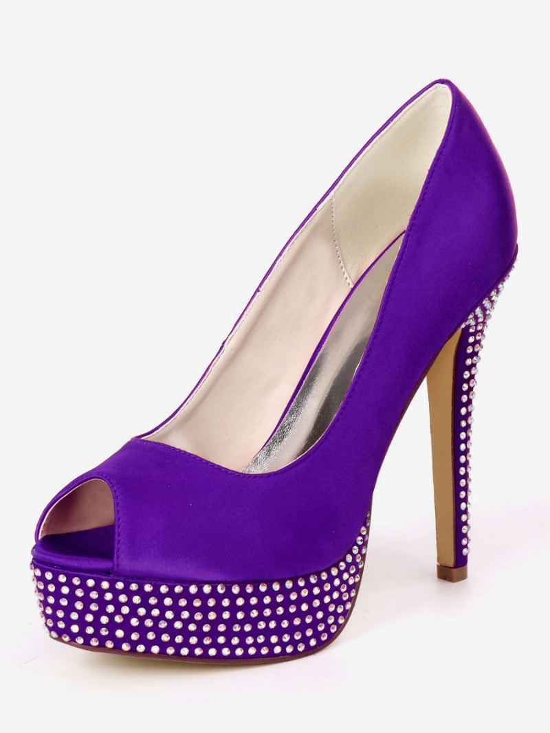 Dame Rhinestone Plattformsko Peep Toe Brude Pumps - Dyp Lilla