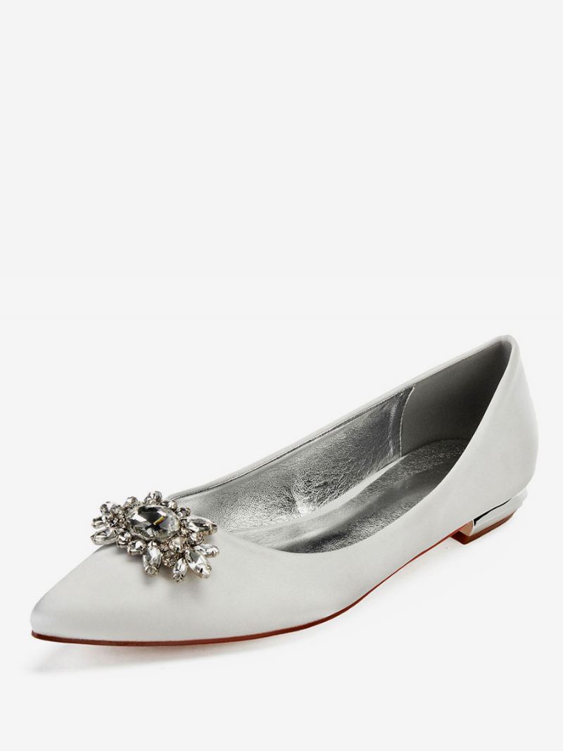 Dame Rhinestone Satin Wedding Flats - Elfenben