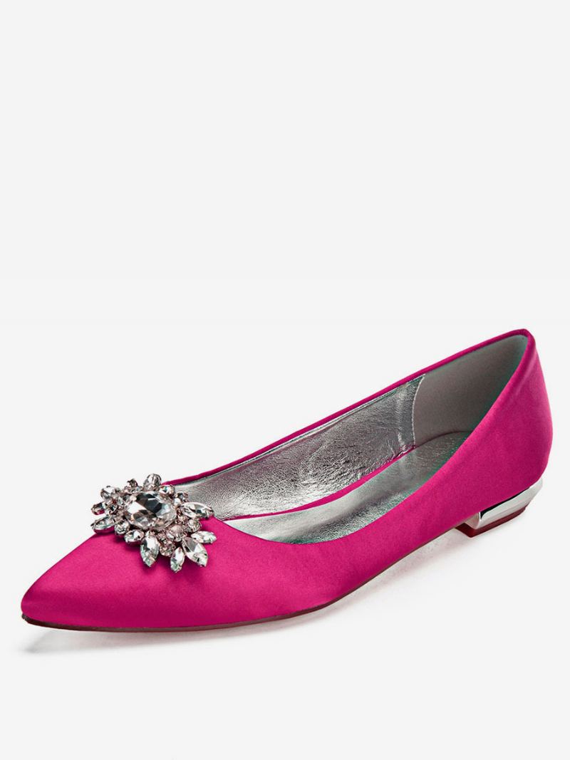 Dame Rhinestone Satin Wedding Flats - Rose