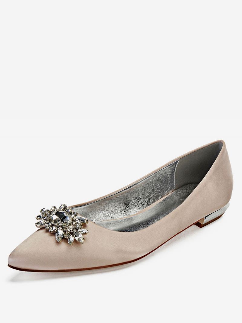 Dame Rhinestone Satin Wedding Flats - Champagne