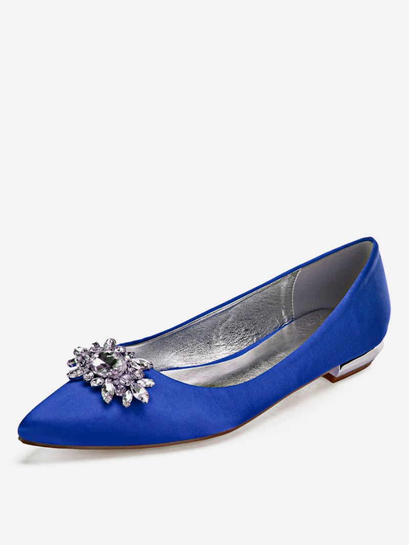 Dame Rhinestone Satin Wedding Flats - Kongeblå