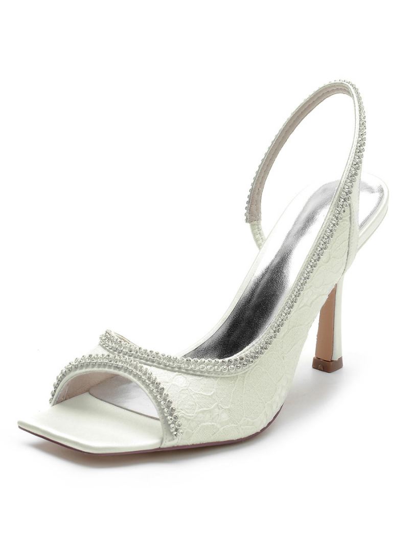 Dame Rhinestones Blonder Slingback Stiletthæl Brudesandaler - Elfenben