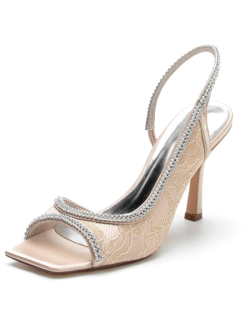 Dame Rhinestones Blonder Slingback Stiletthæl Brudesandaler - Champagne