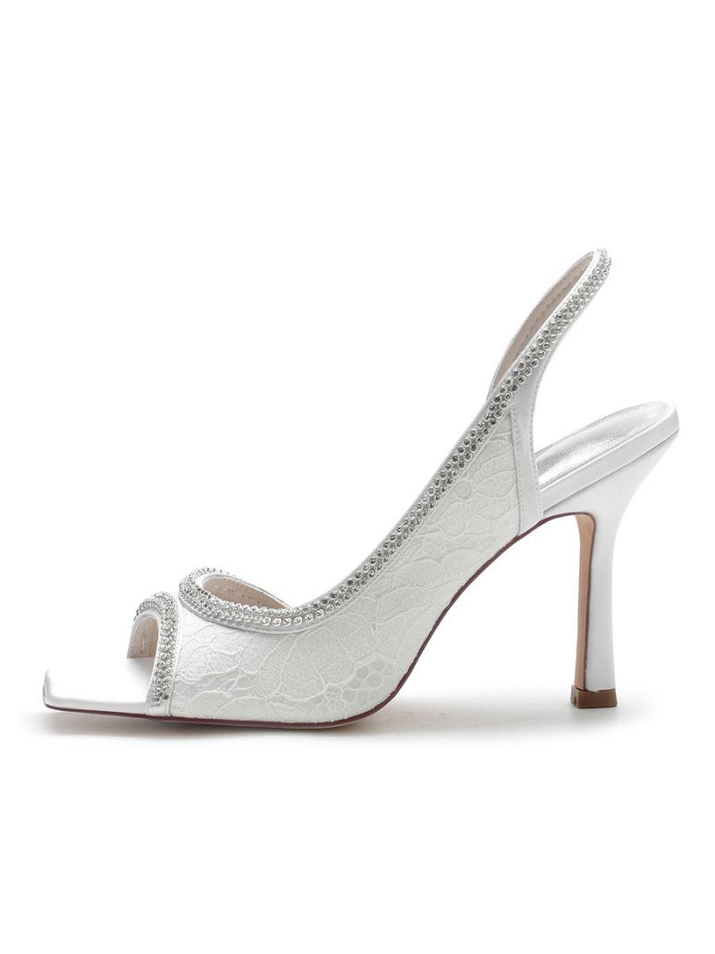 Dame Rhinestones Blonder Slingback Stiletthæl Brudesandaler - Hvit