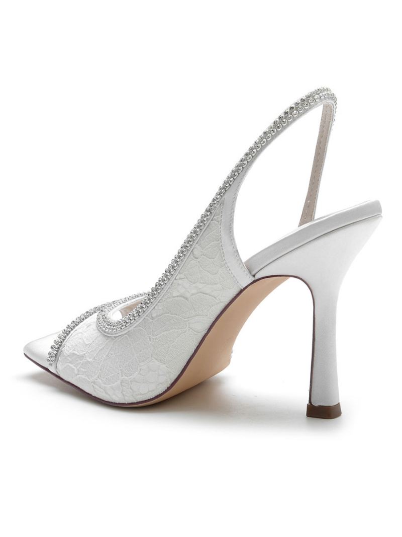 Dame Rhinestones Blonder Slingback Stiletthæl Brudesandaler - Hvit