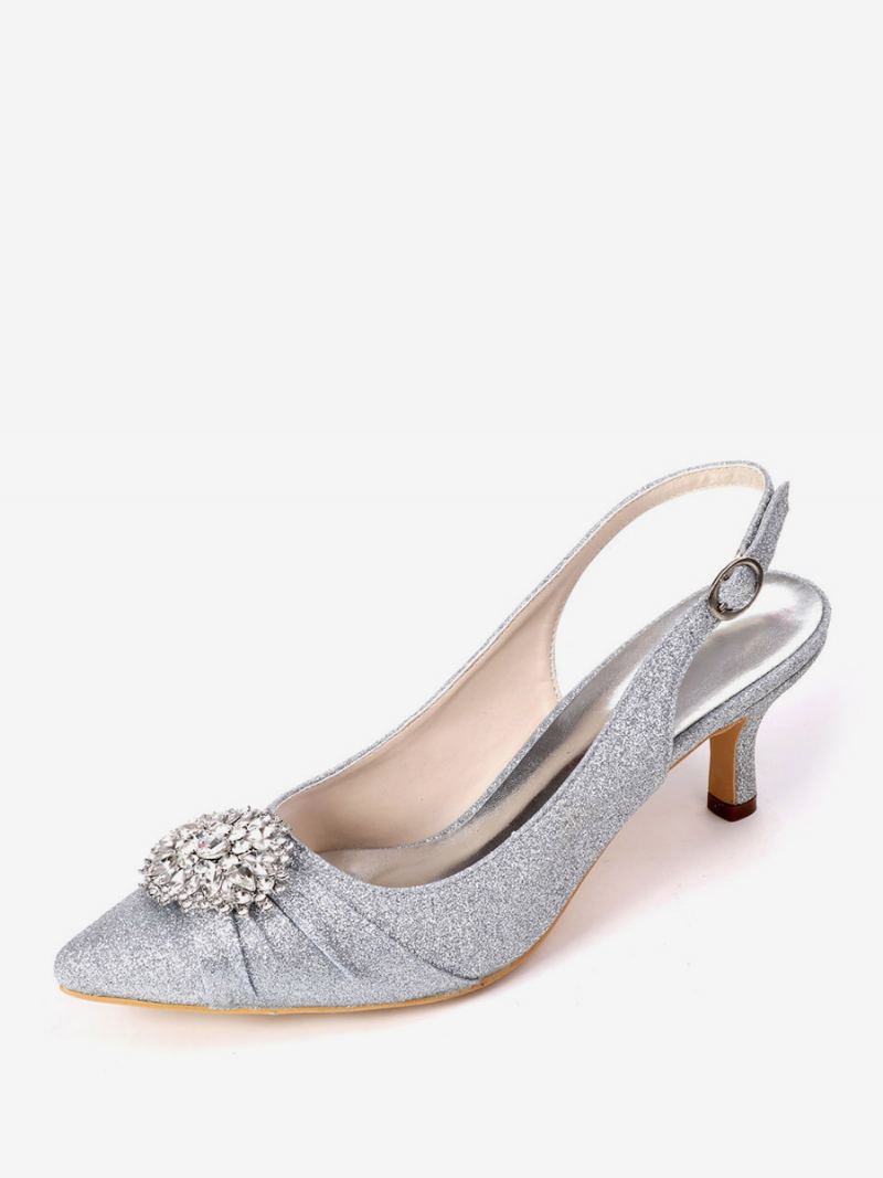 Dame Rhinestones Brude Sko Slingback Kattunge Hæler