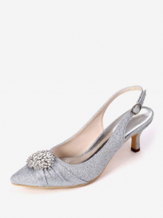 Dame Rhinestones Brude Sko Slingback Kattunge Hæler