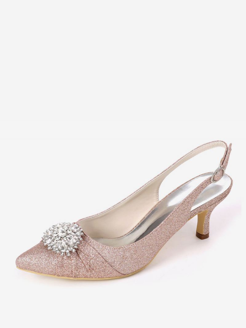 Dame Rhinestones Brude Sko Slingback Kattunge Hæler - Champagne