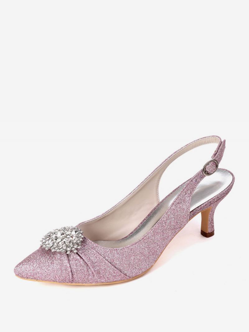 Dame Rhinestones Brude Sko Slingback Kattunge Hæler - Lilla