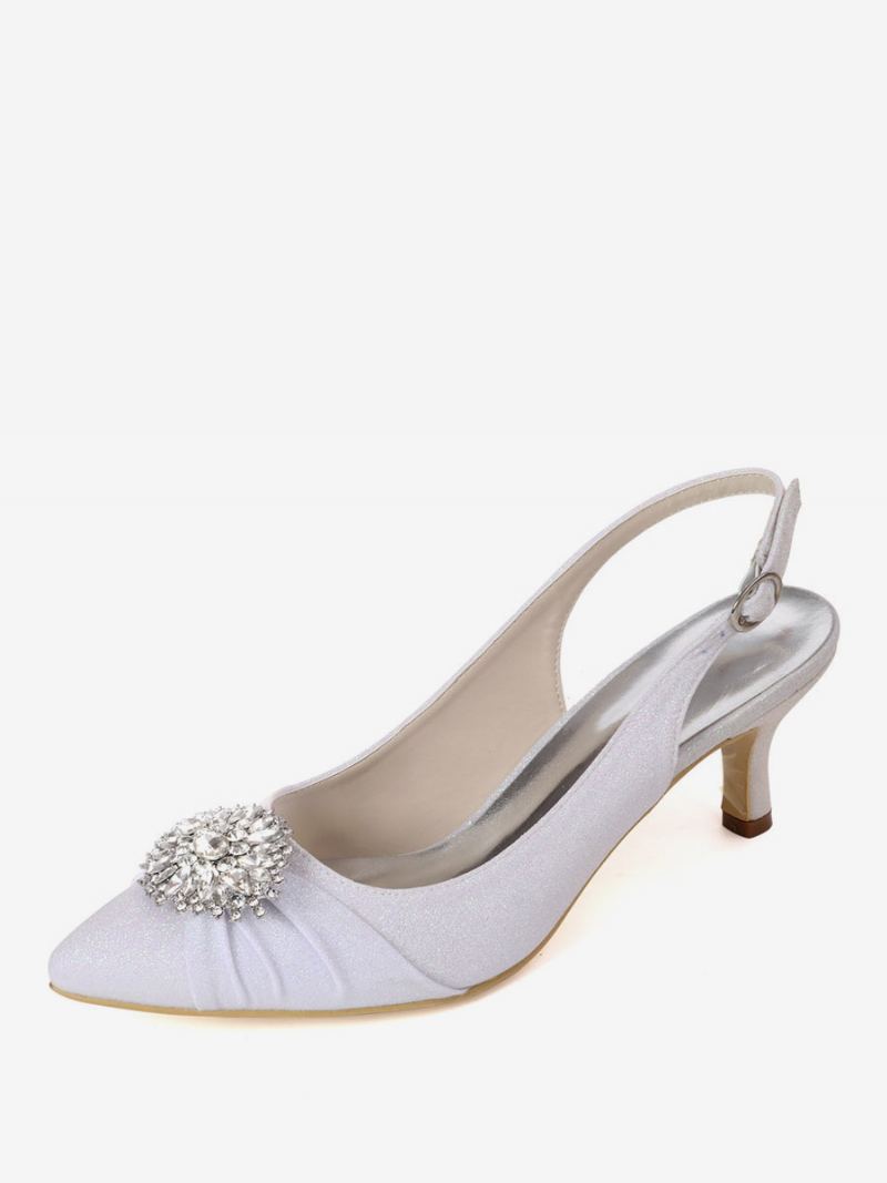 Dame Rhinestones Brude Sko Slingback Kattunge Hæler - Hvit