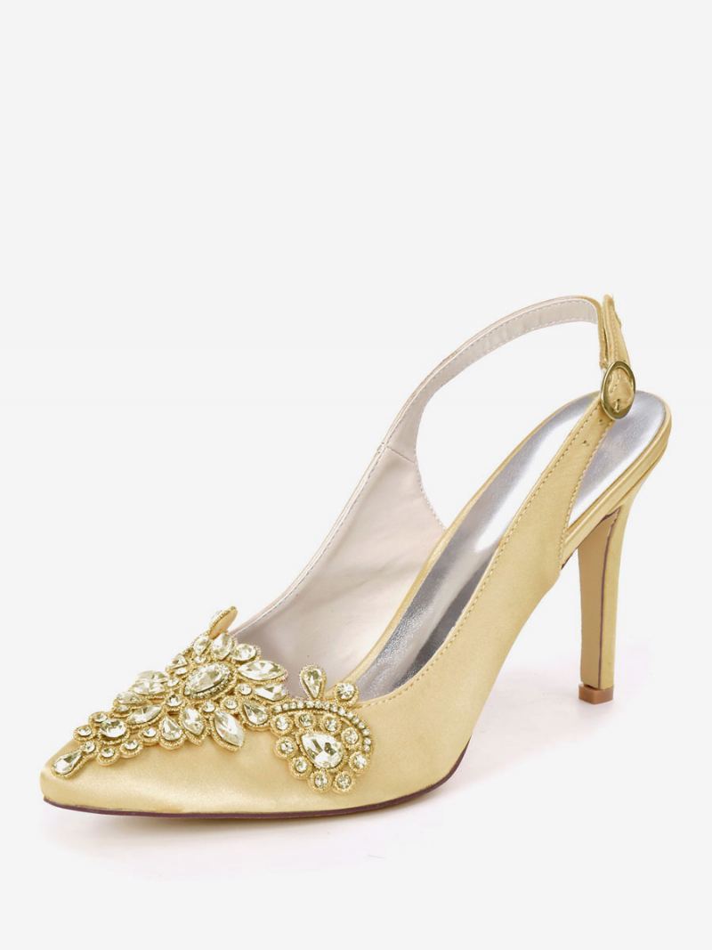 Dame Rhinestones Brudesko Slingback Hæler - Gull