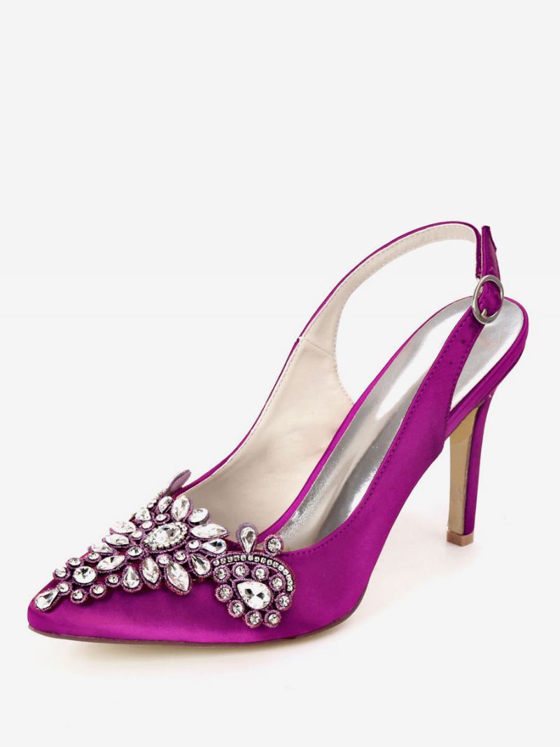 Dame Rhinestones Brudesko Slingback Hæler - Lilla