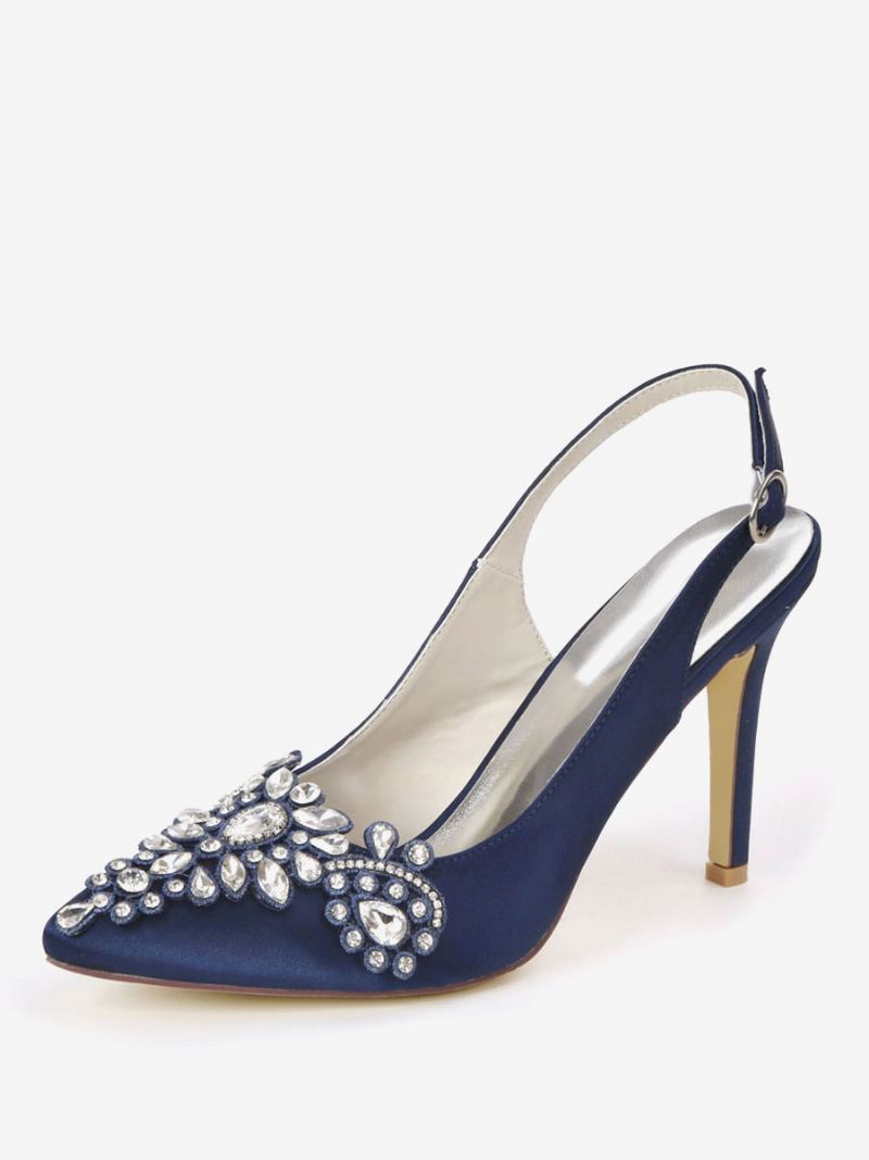 Dame Rhinestones Brudesko Slingback Hæler - Dyp Blå