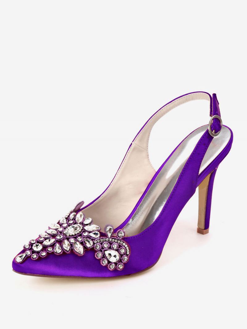 Dame Rhinestones Brudesko Slingback Hæler - Dyp Lilla