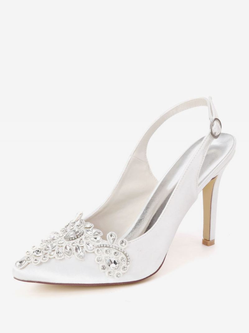 Dame Rhinestones Brudesko Slingback Hæler - Hvit