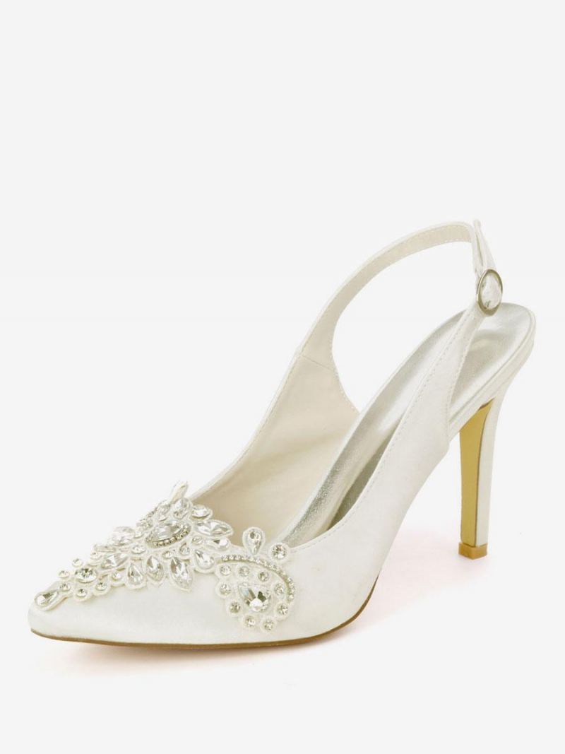 Dame Rhinestones Brudesko Slingback Hæler - Sølv