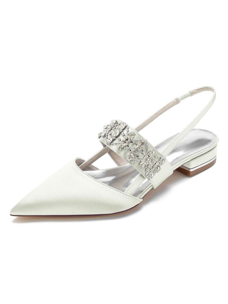 Dame Rhinestones Slingback Brudeleiligheter I Sateng - Elfenben