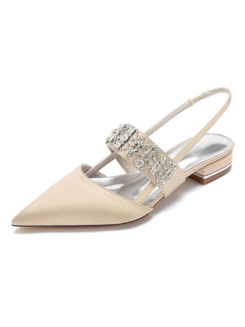 Dame Rhinestones Slingback Brudeleiligheter I Sateng - Champagne