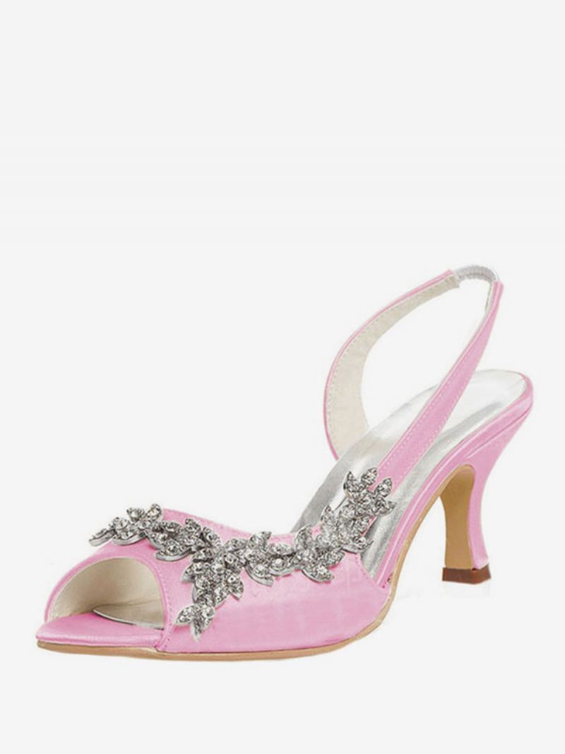 Dame Rhinestones Slingback Wedding Pumps - Rosa