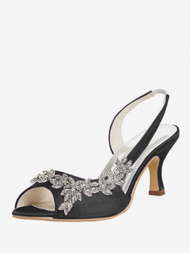 Dame Rhinestones Slingback Wedding Pumps - Svart