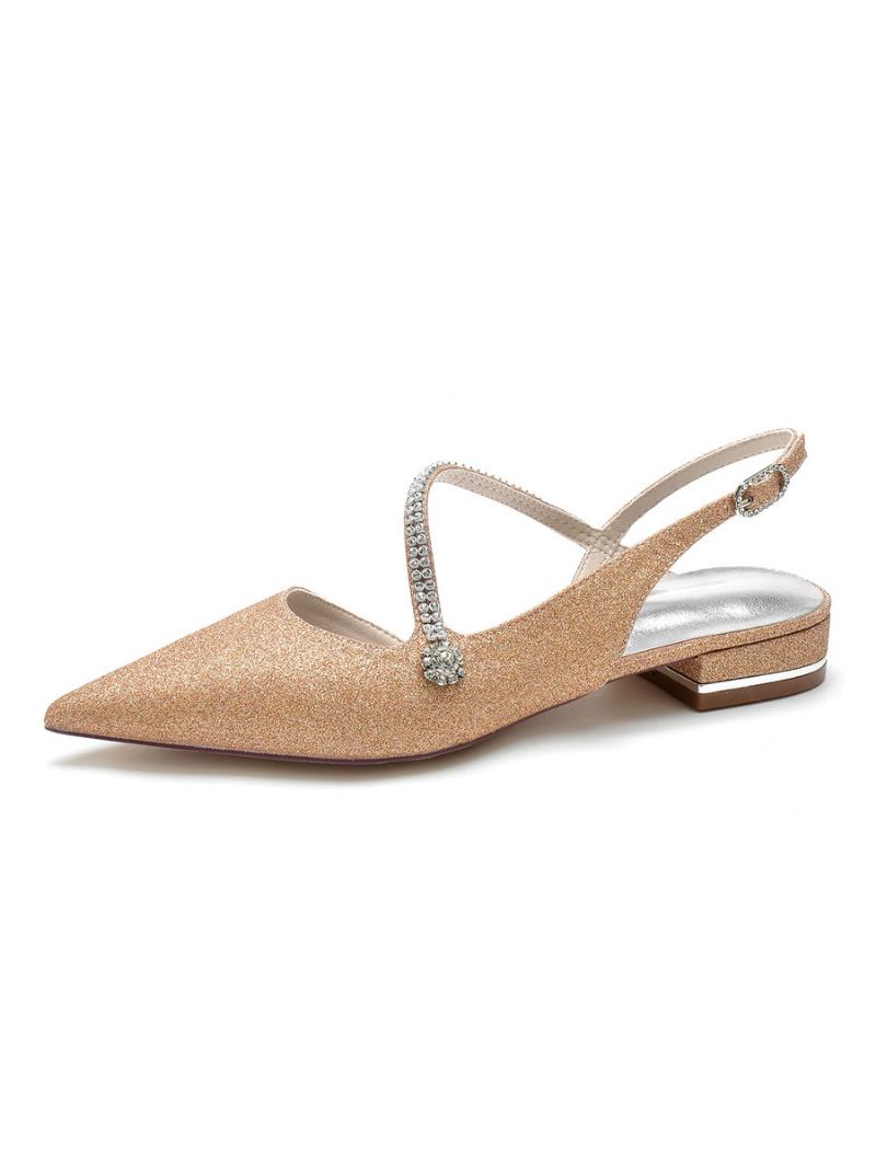 Dame Rhinestones Strap Slingback Bridal Flats - Champagne