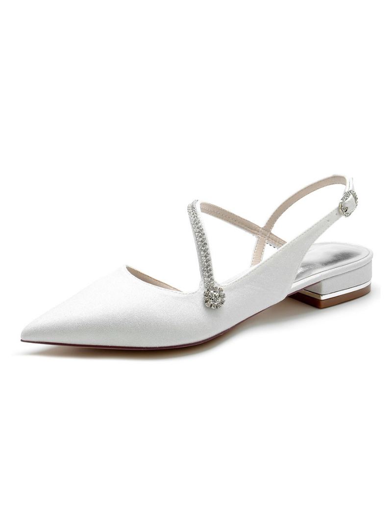 Dame Rhinestones Strap Slingback Bridal Flats - Hvit