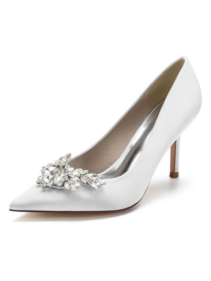 Dame Sateng Rhinestones Stiletthæl Brude Pumps