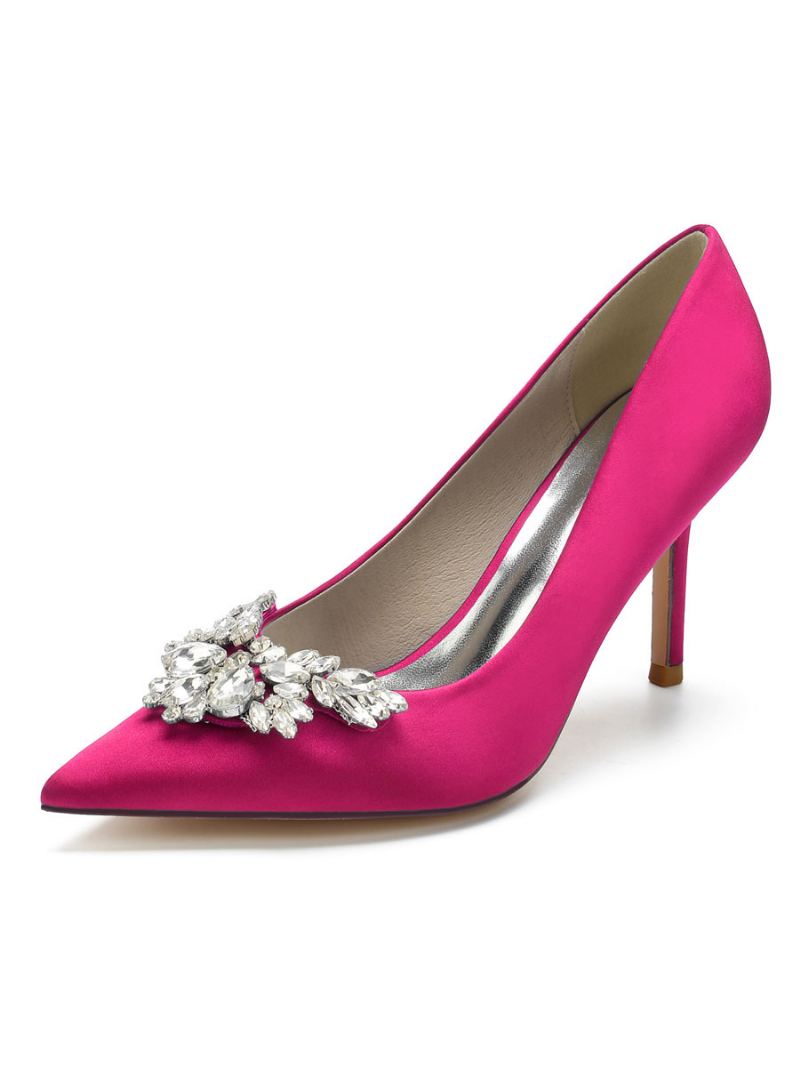 Dame Sateng Rhinestones Stiletthæl Brude Pumps - Rose