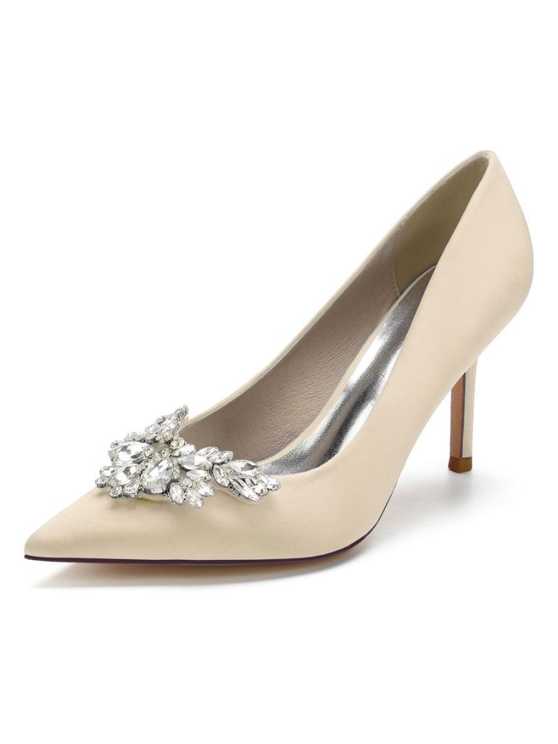 Dame Sateng Rhinestones Stiletthæl Brude Pumps - Champagne