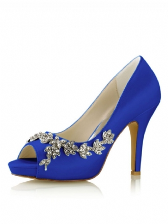 Dame Wedding Pumps Rhinestone Plattformsko Stiletthæler