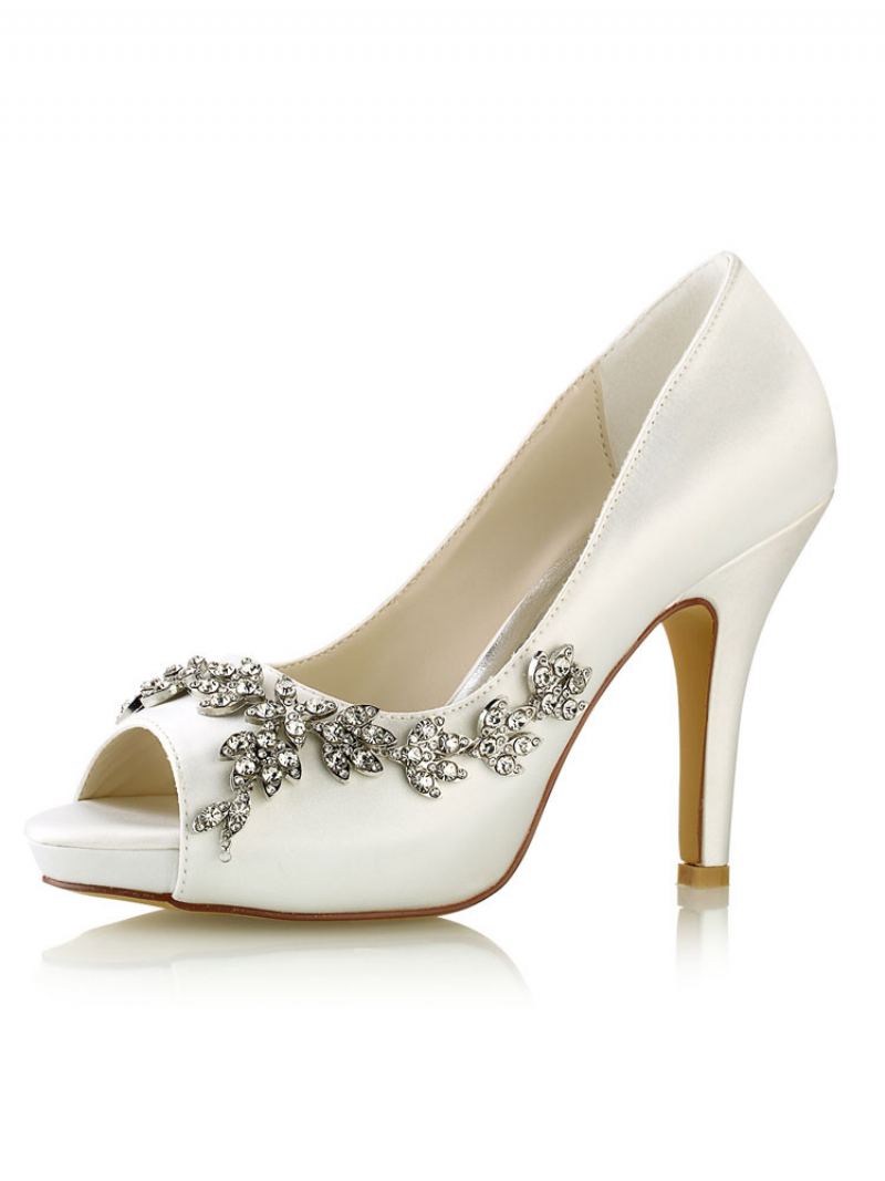 Dame Wedding Pumps Rhinestone Plattformsko Stiletthæler - Elfenben