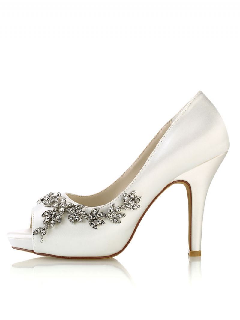 Dame Wedding Pumps Rhinestone Plattformsko Stiletthæler - Elfenben