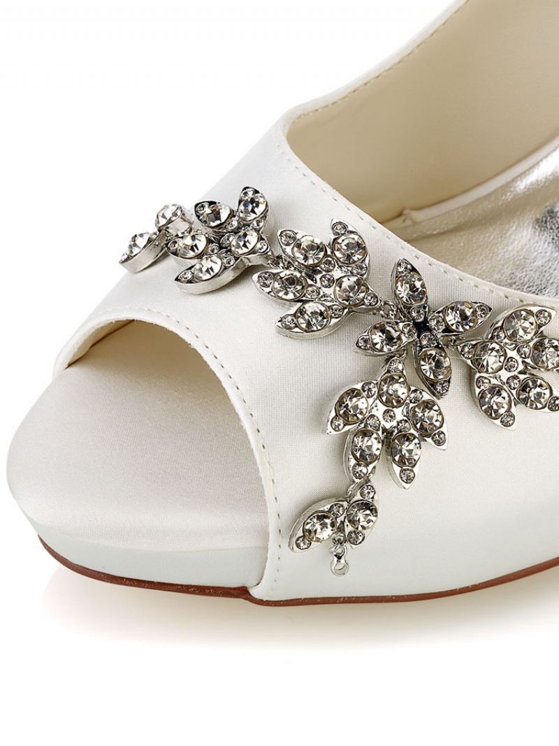 Dame Wedding Pumps Rhinestone Plattformsko Stiletthæler - Elfenben