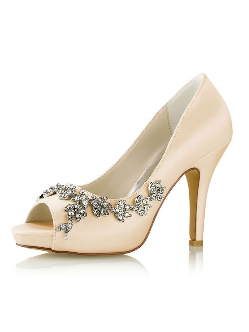 Dame Wedding Pumps Rhinestone Plattformsko Stiletthæler - Champagne