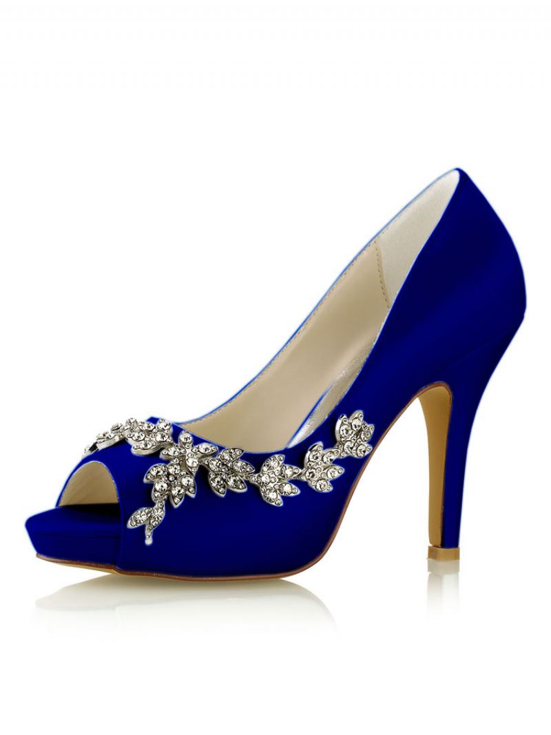 Dame Wedding Pumps Rhinestone Plattformsko Stiletthæler - Dyp Blå