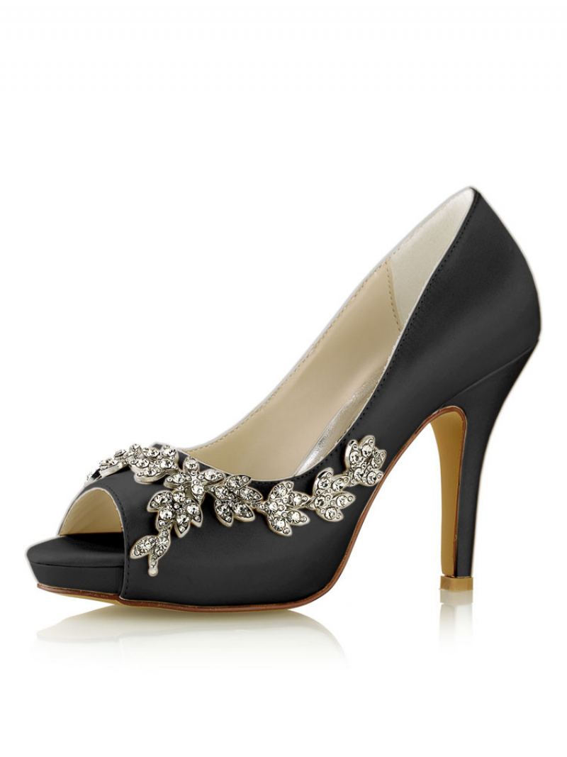 Dame Wedding Pumps Rhinestone Plattformsko Stiletthæler - Svart