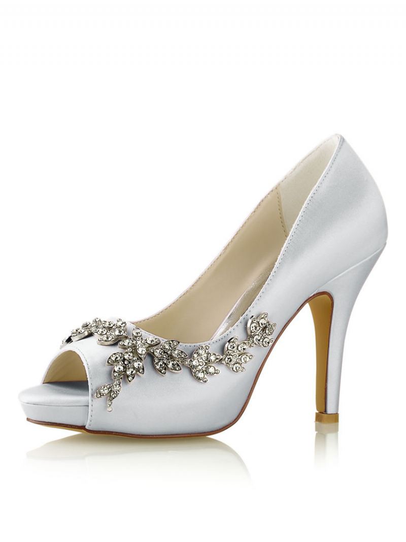 Dame Wedding Pumps Rhinestone Plattformsko Stiletthæler - Sølv