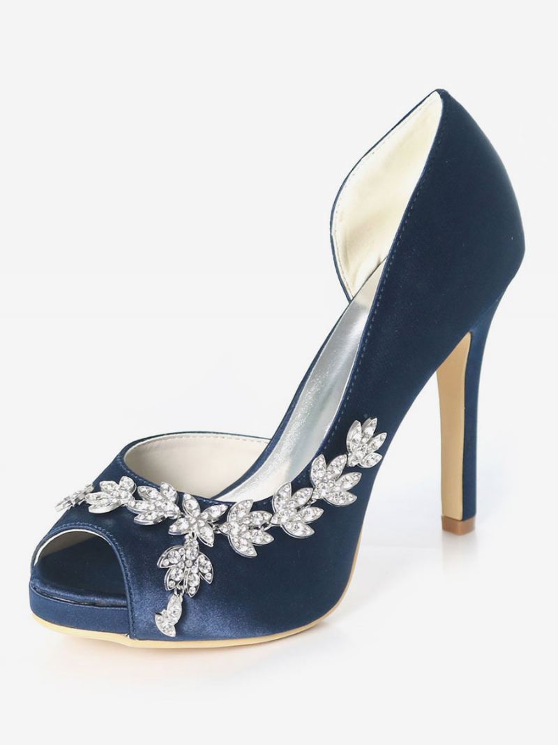 Dorsay Bridal Pumps For Kvinner Med Rhinestones - Mørk Navy