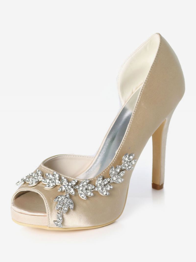 Dorsay Bridal Pumps For Kvinner Med Rhinestones - Champagne