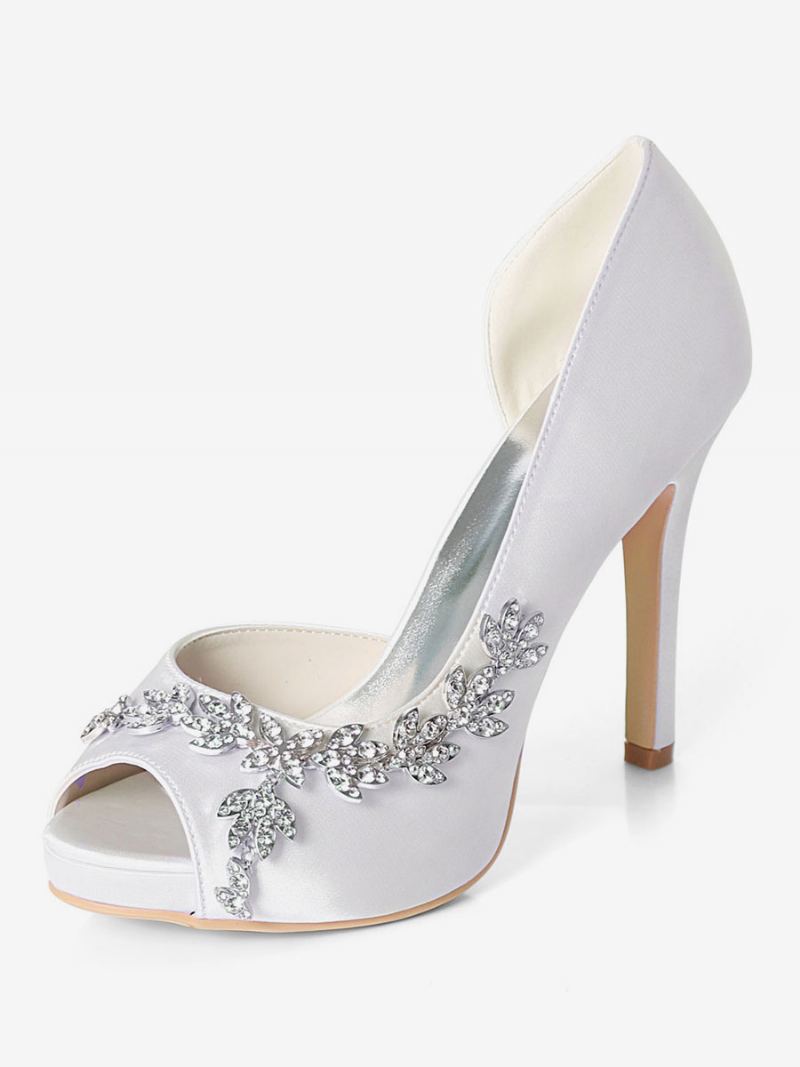 Dorsay Bridal Pumps For Kvinner Med Rhinestones - Hvit