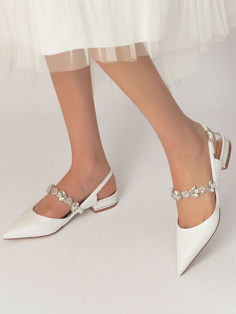 Flate Brudesko For Kvinner Mary Jane Rhinestones Slingback Pumps