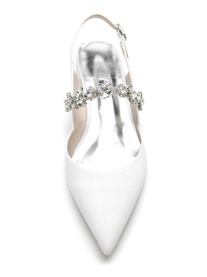 Flate Brudesko For Kvinner Mary Jane Rhinestones Slingback Pumps - Hvit