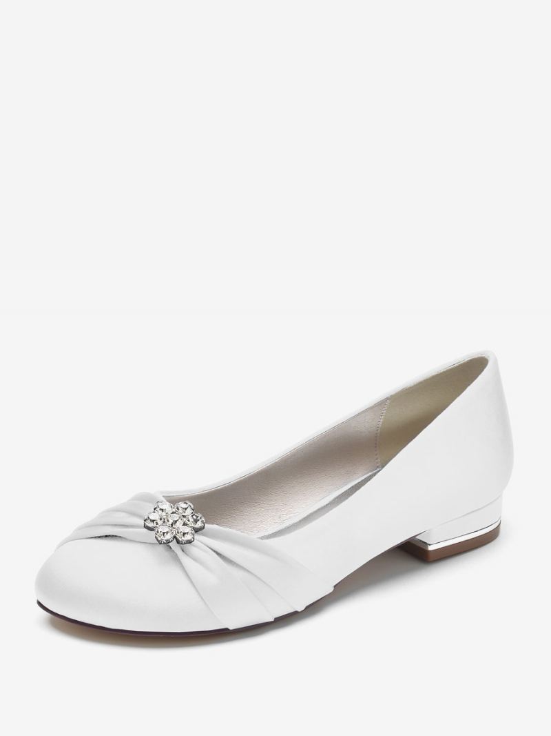 Flate Bryllupssko For Kvinner Sateng Rund Tå Rhinestones Flat Mother Of The Bride Sko