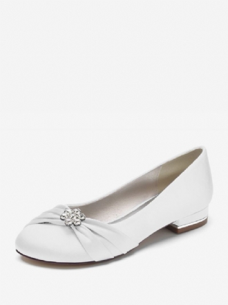 Flate Bryllupssko For Kvinner Sateng Rund Tå Rhinestones Flat Mother Of The Bride Sko