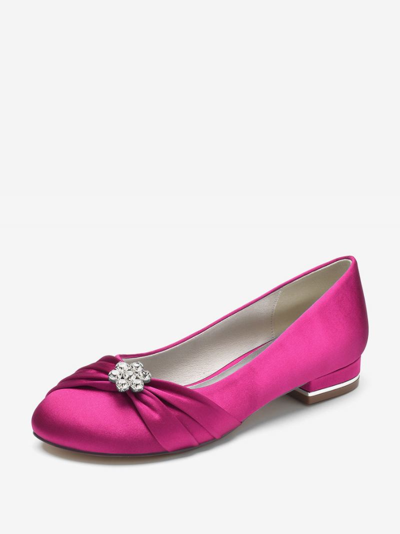 Flate Bryllupssko For Kvinner Sateng Rund Tå Rhinestones Flat Mother Of The Bride Sko - Rose