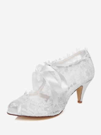 Hvite Blondebånd Peep Toe Bridal Pumps For Kvinner