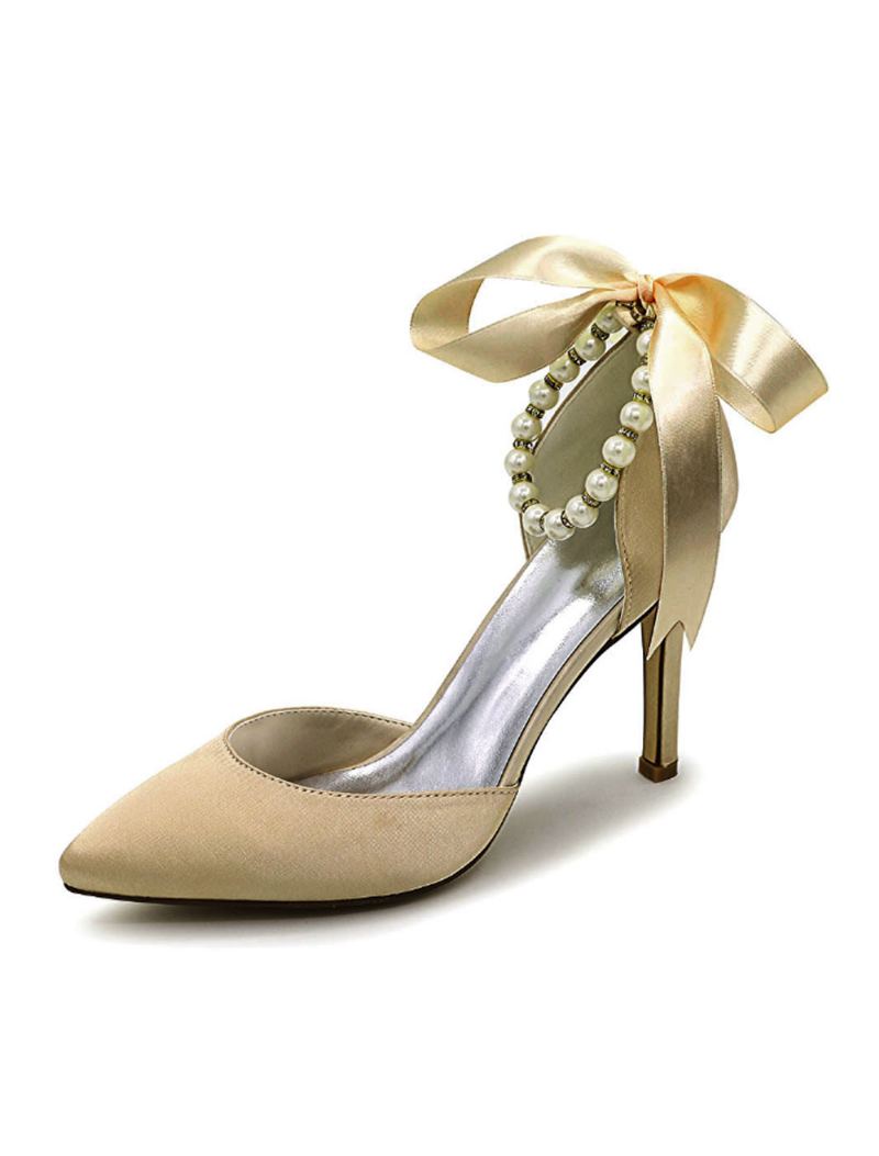 Kvinners Ankelstropp Snøring Wedding Pumps - Champagne