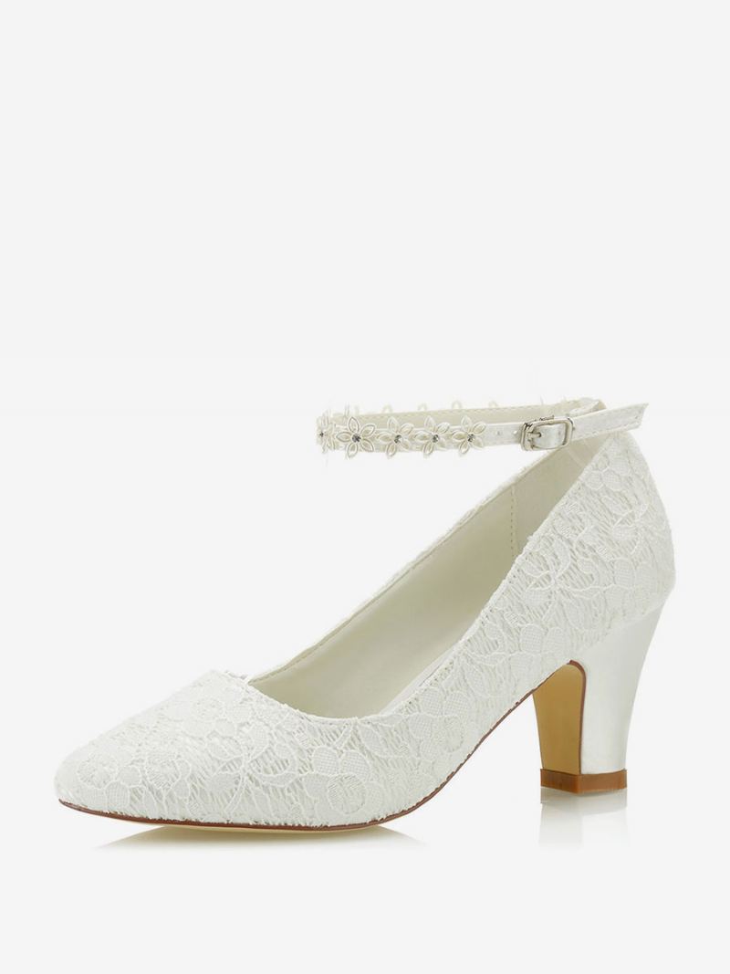 Kvinners Blonder Ankelstropp Bryllupssko Chunky Heel Pumps